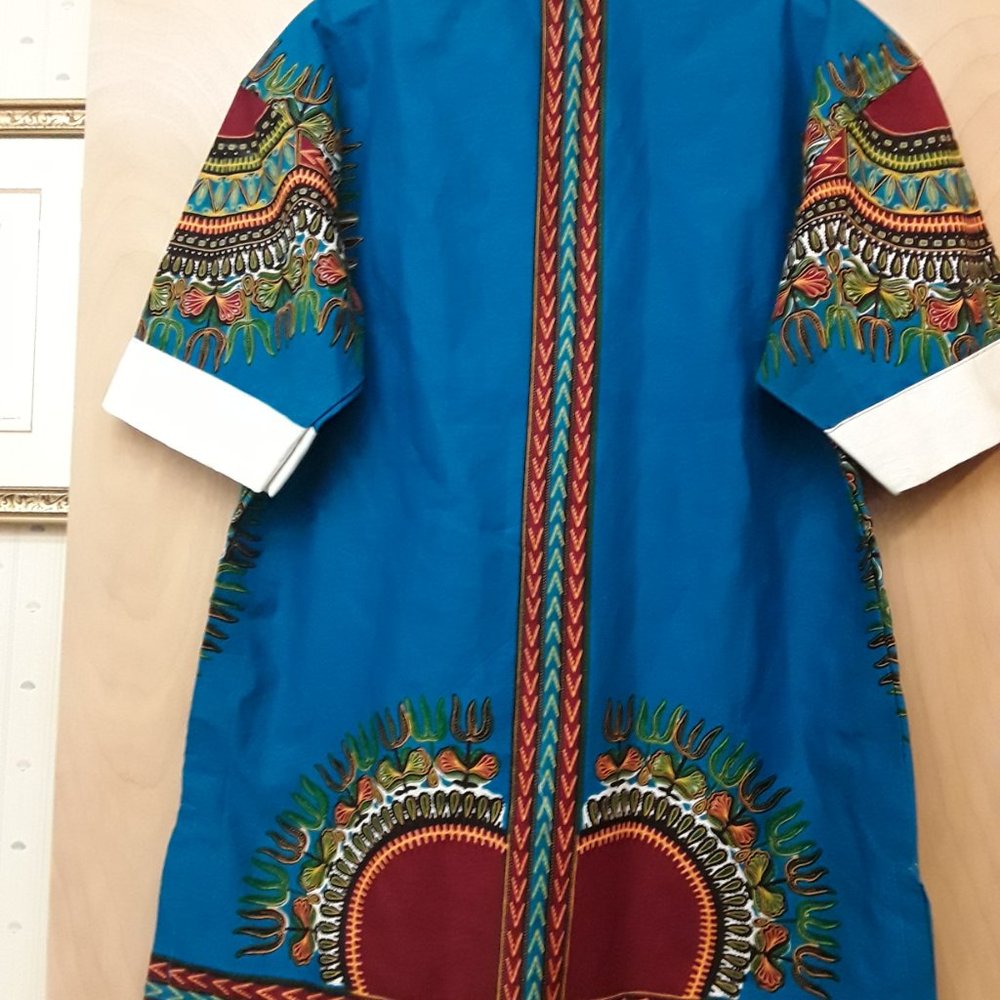 Blue Yellow Dashiki Top M L - Picture 3 of 5